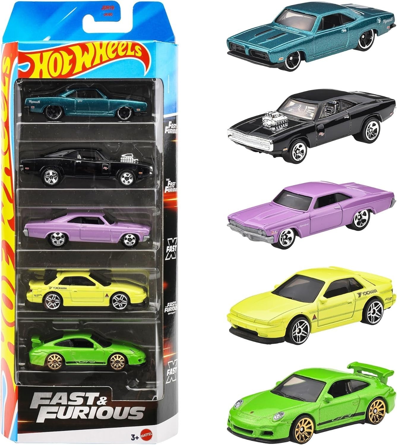 Hot Wheels Fast & Furious Pack 5 Autos – Muscle Cars + JDM + Superdeportivos Diecast 1:64